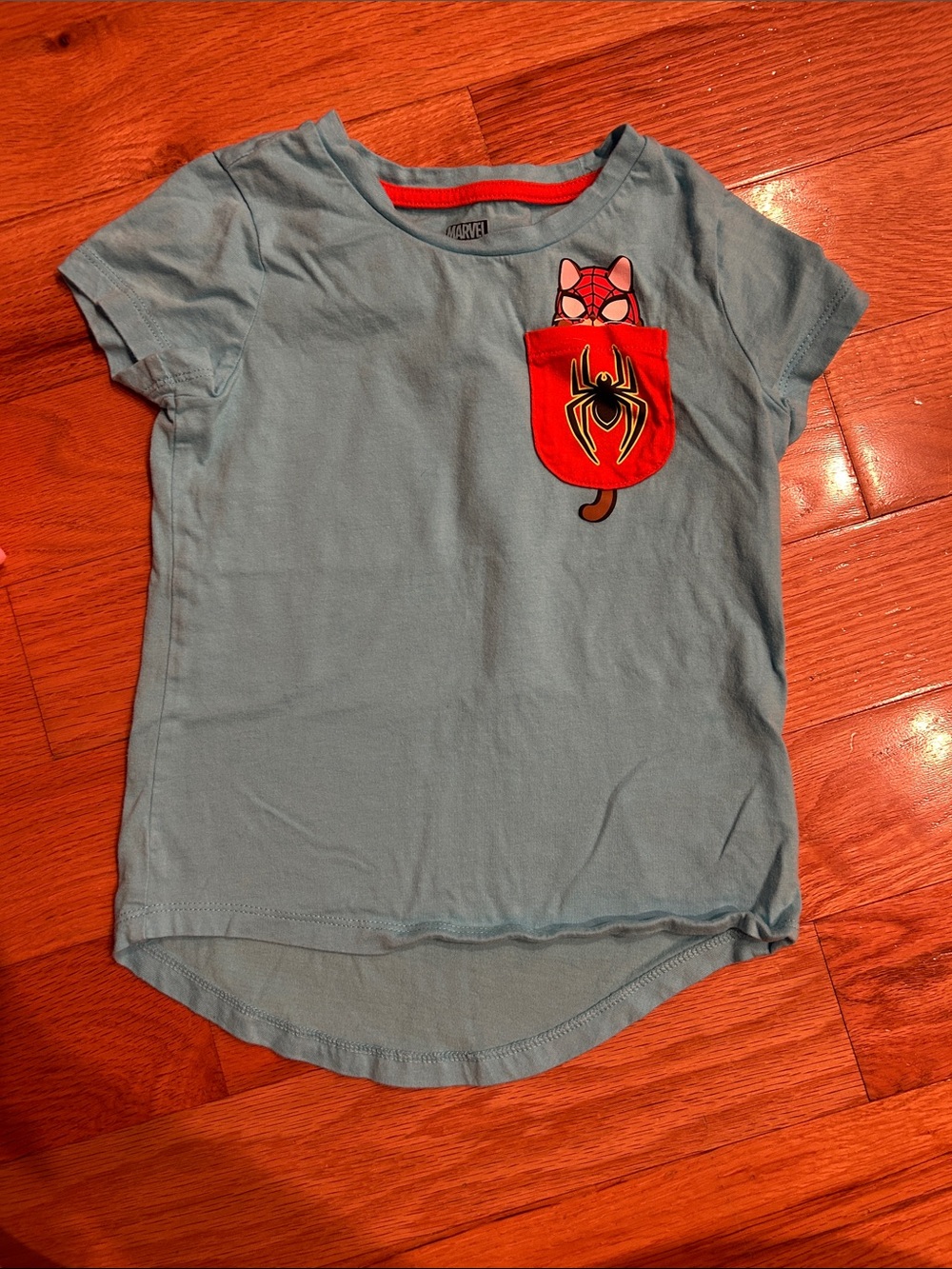 Marvel Light Blue Tee with Red Spider Pocket